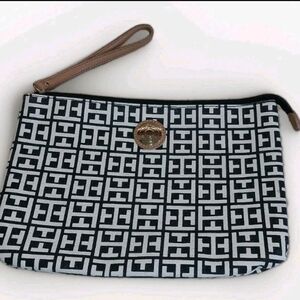 Tommy Hilfiger Canvas Clutch Bag, Logo Signature Design, Black And White